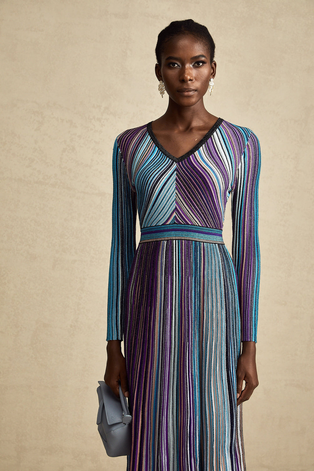 Avellia Mathilde Azure Metallic Pleated Dress