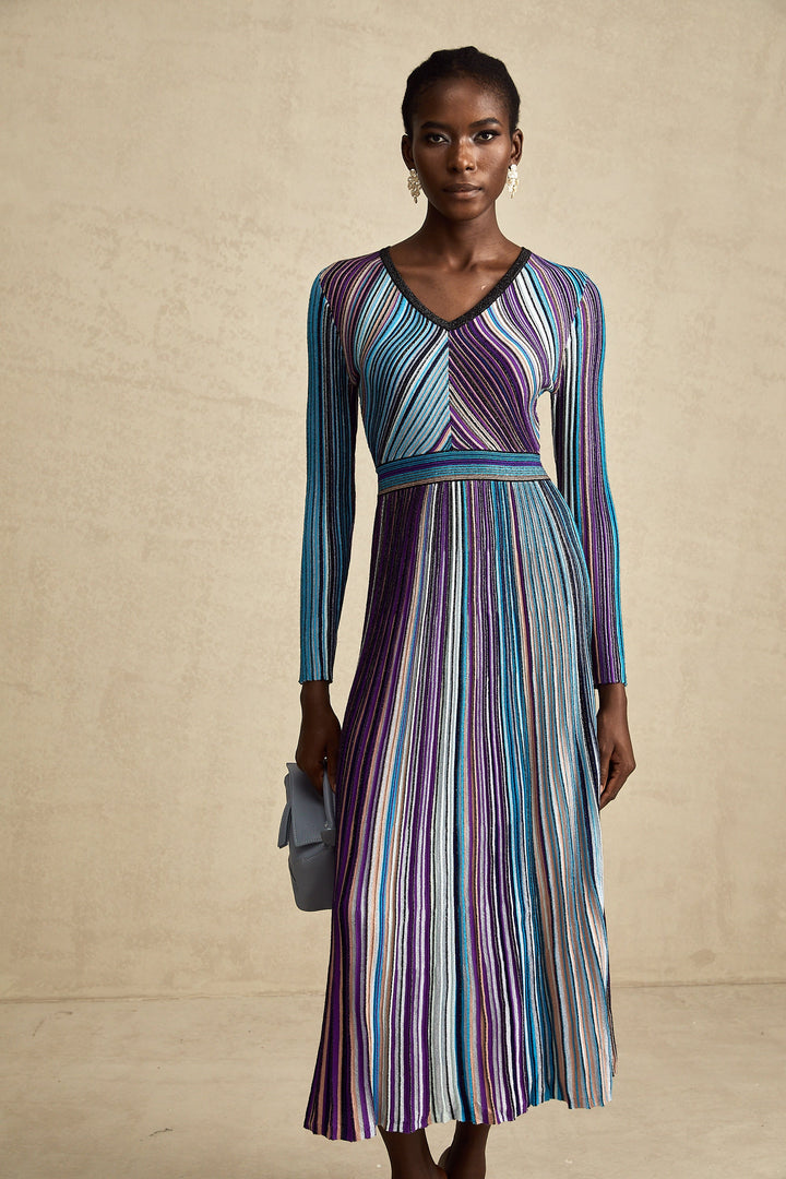 Avellia Mathilde Azure Metallic Pleated Dress