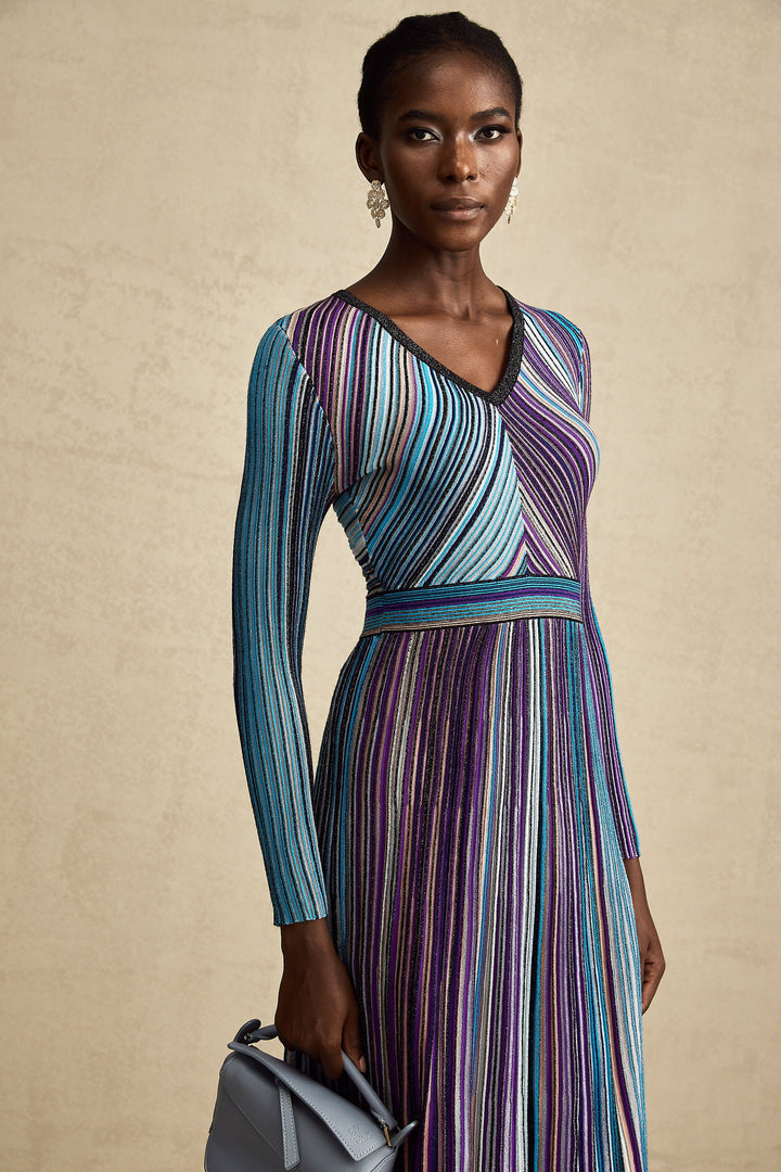 Avellia Mathilde Azure Metallic Pleated Dress