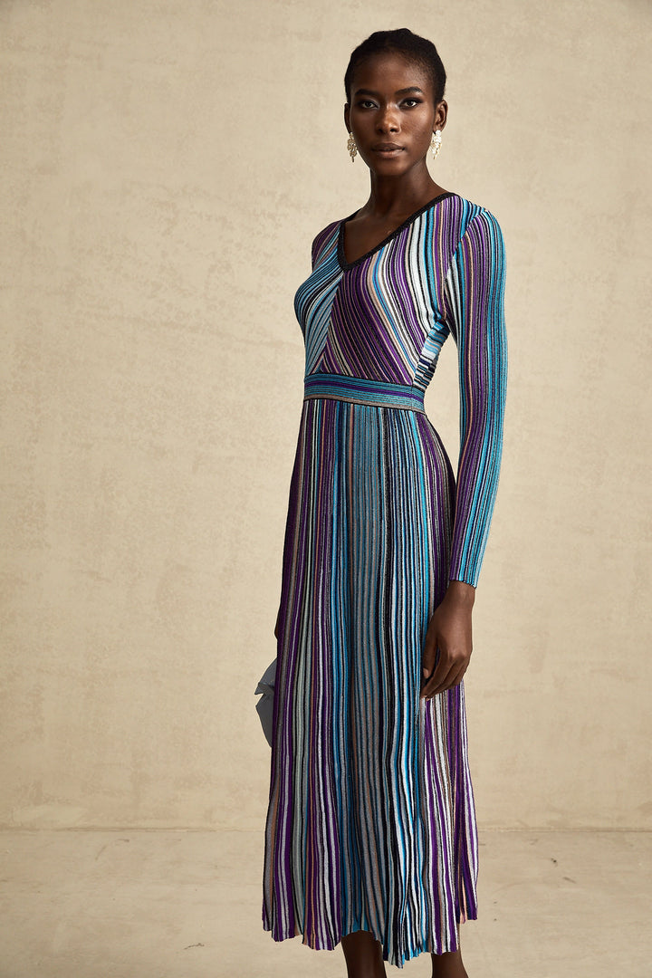 Avellia Mathilde Azure Metallic Pleated Dress