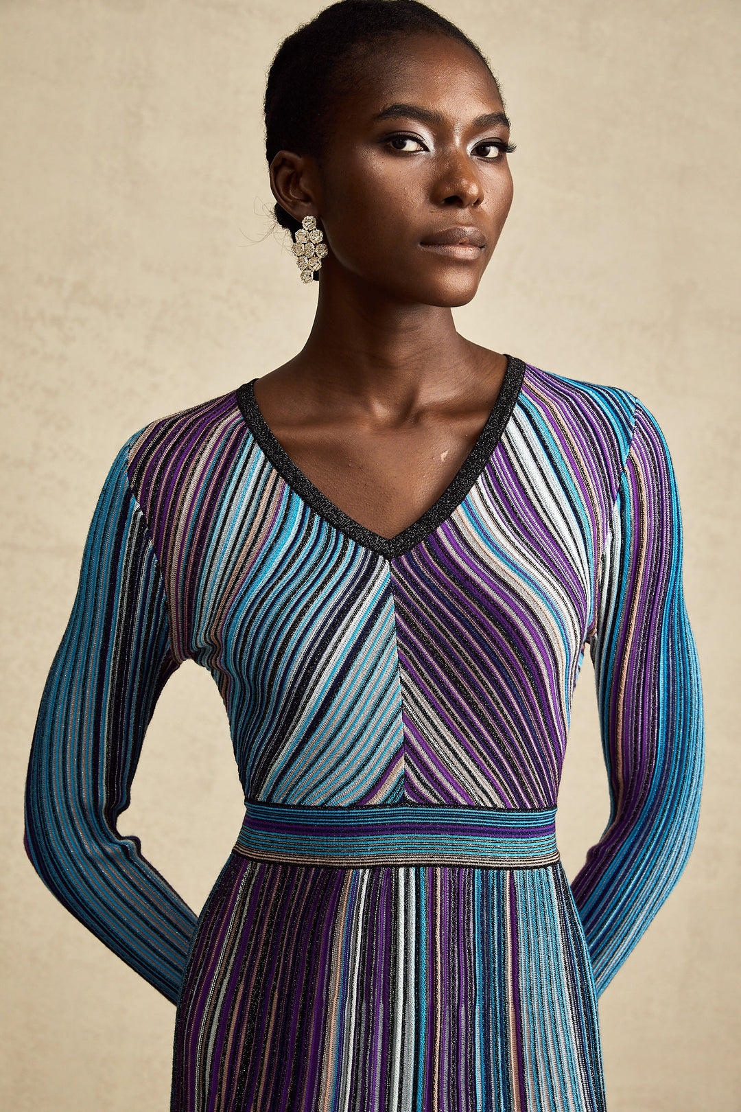 Avellia Mathilde Azure Metallic Pleated Dress