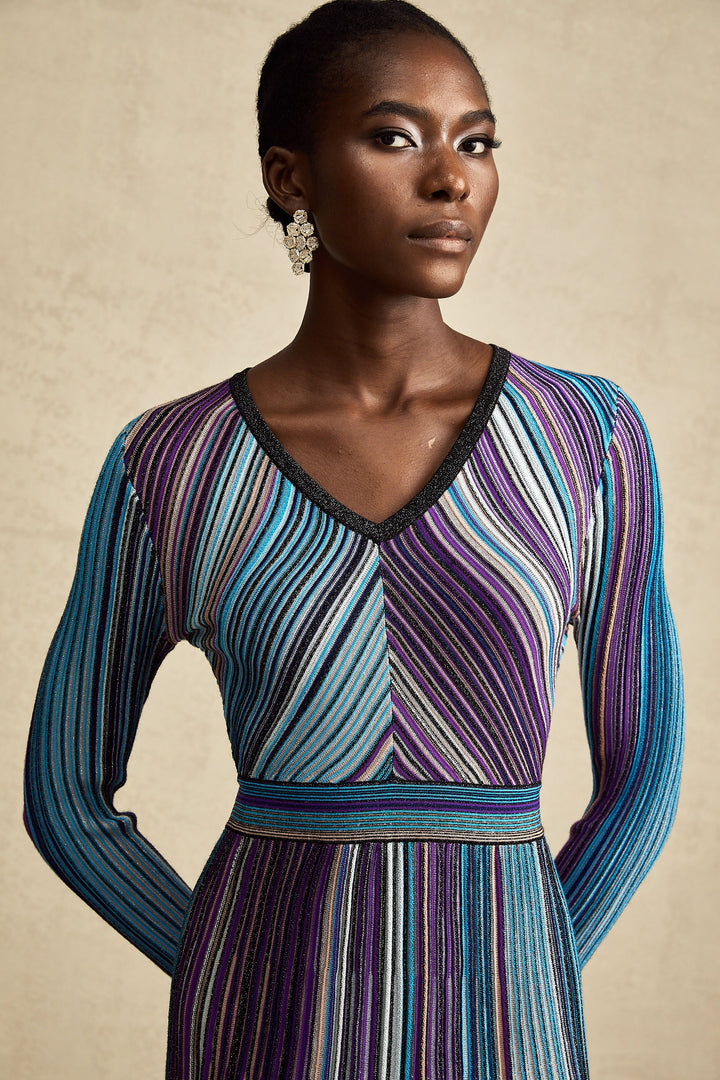 Avellia Mathilde Azure Metallic Pleated Dress