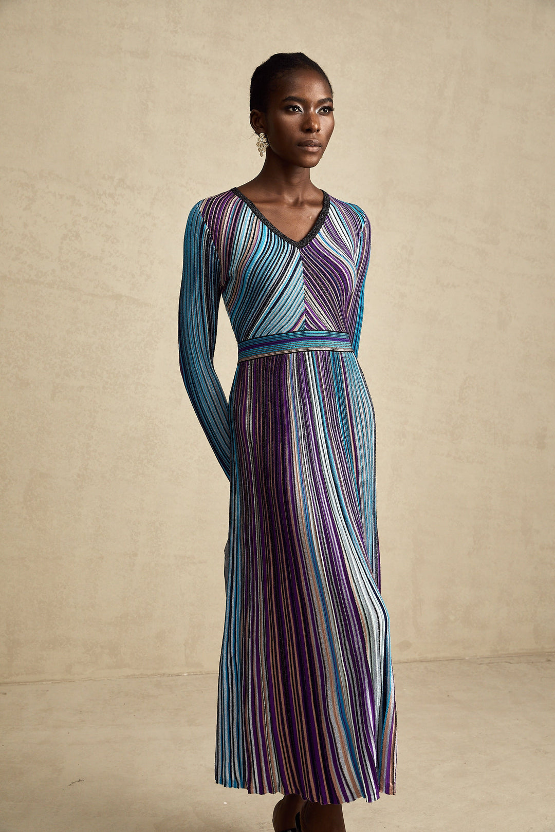 Avellia Mathilde Azure Metallic Pleated Dress