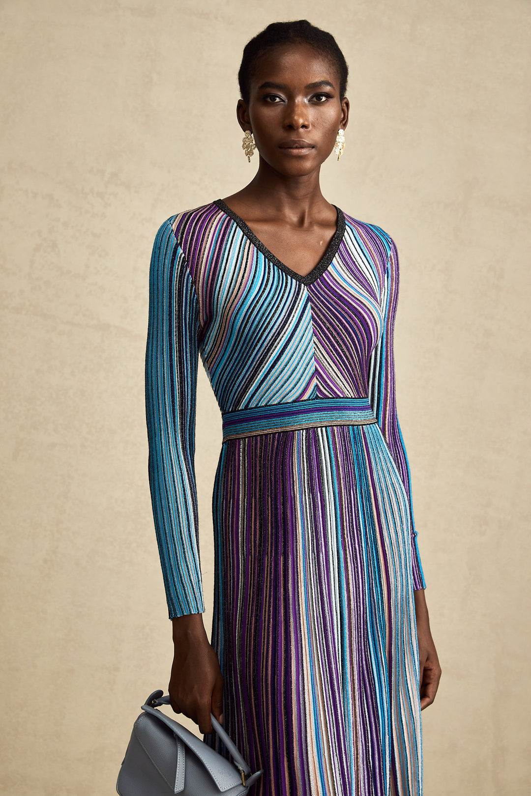 Avellia Mathilde Azure Metallic Pleated Dress