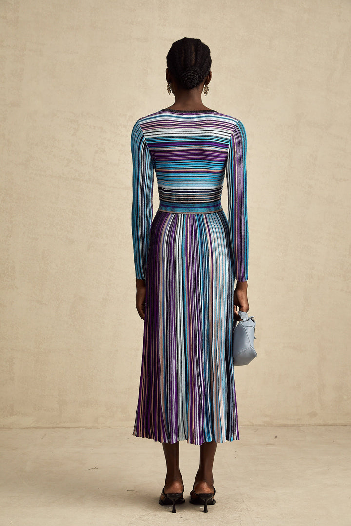 Avellia Mathilde Azure Metallic Pleated Dress