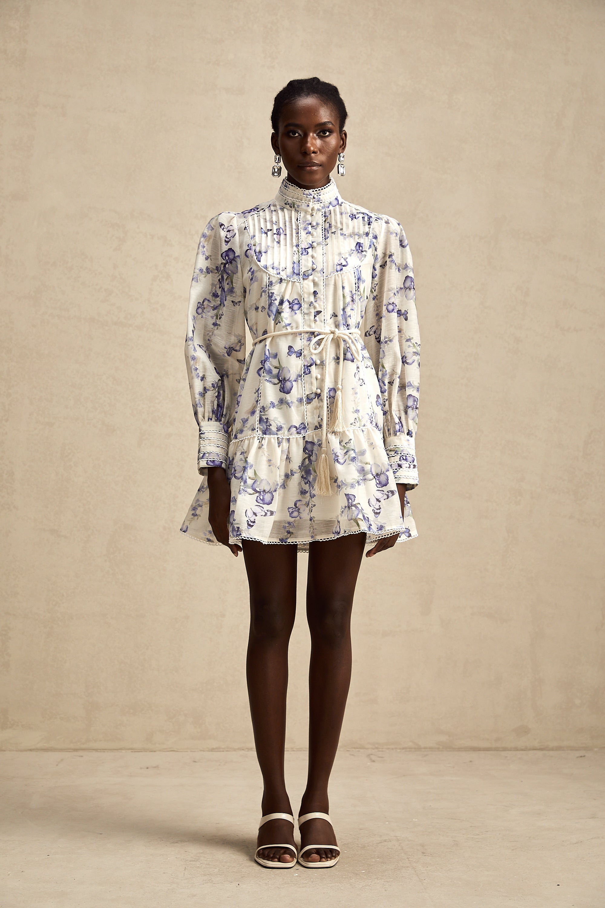 Avellia Rosalie Floral-Print Flared Chiffon Mini Dress