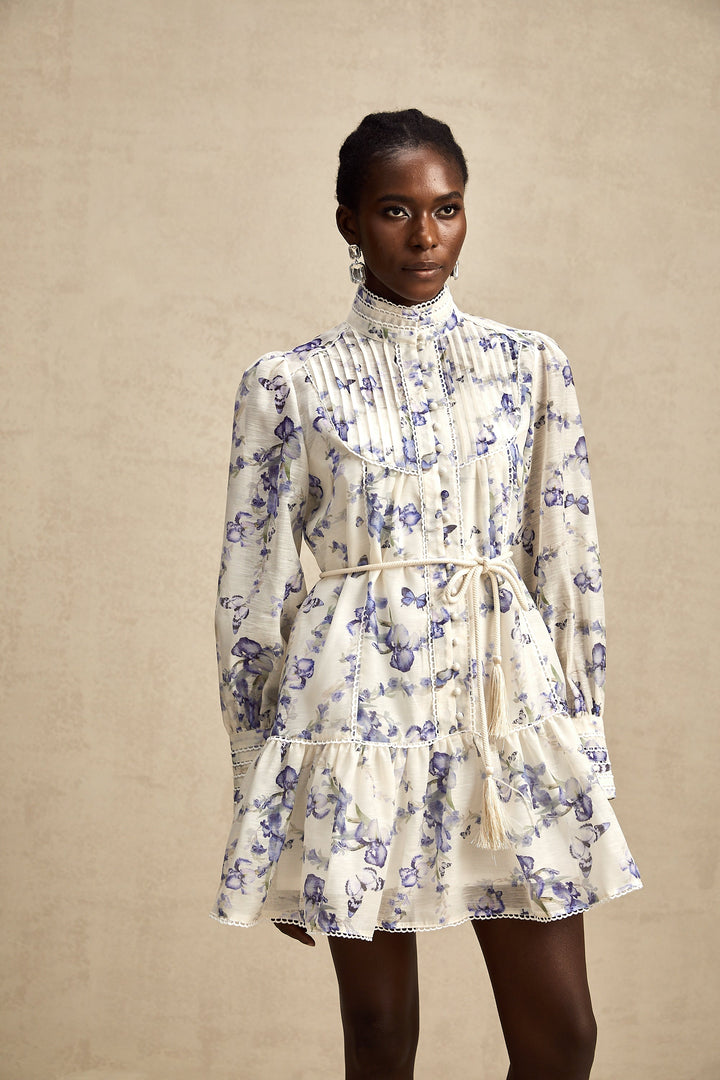 Avellia Rosalie Floral-Print Flared Chiffon Mini Dress