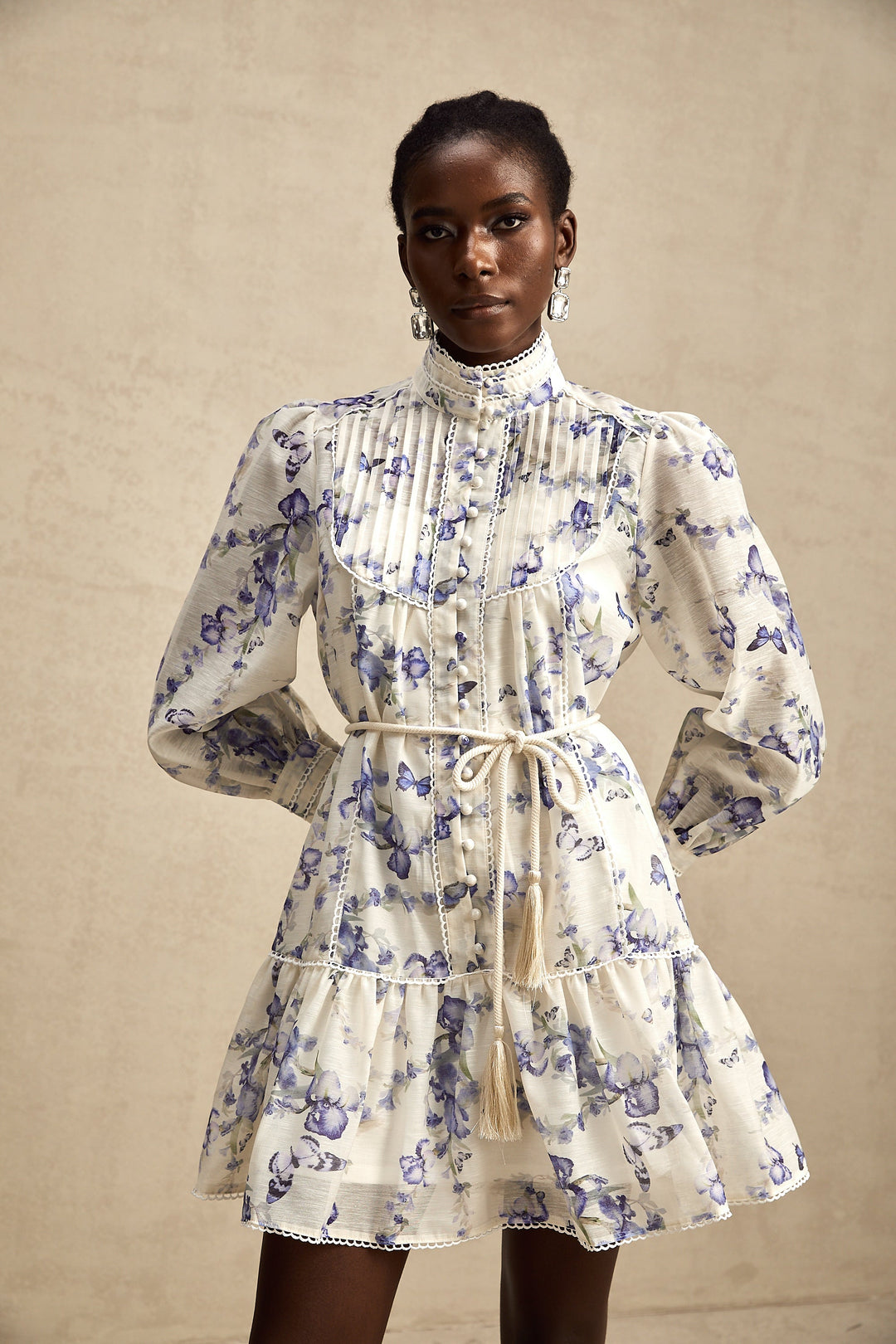 Avellia Rosalie Floral-Print Flared Chiffon Mini Dress