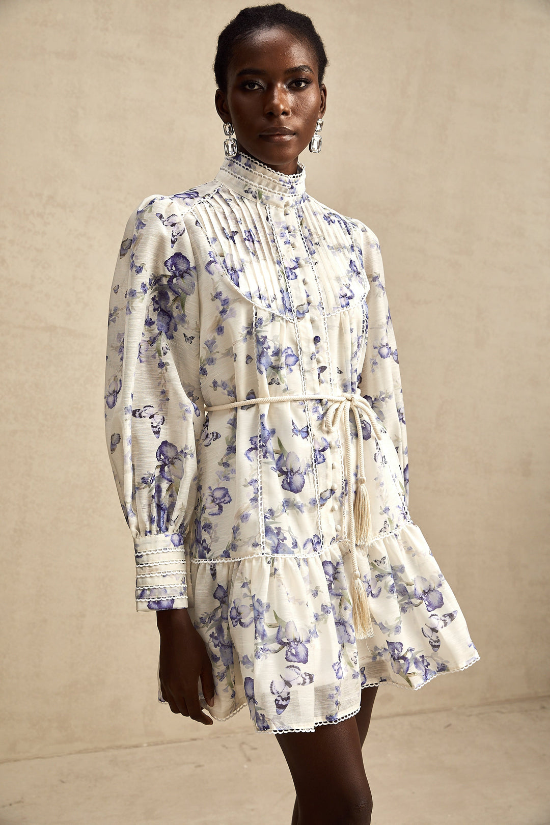 Avellia Rosalie Floral-Print Flared Chiffon Mini Dress