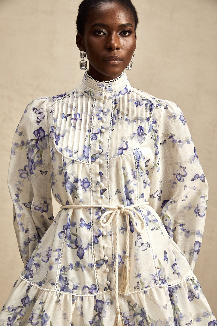 Avellia Rosalie Floral-Print Flared Chiffon Mini Dress