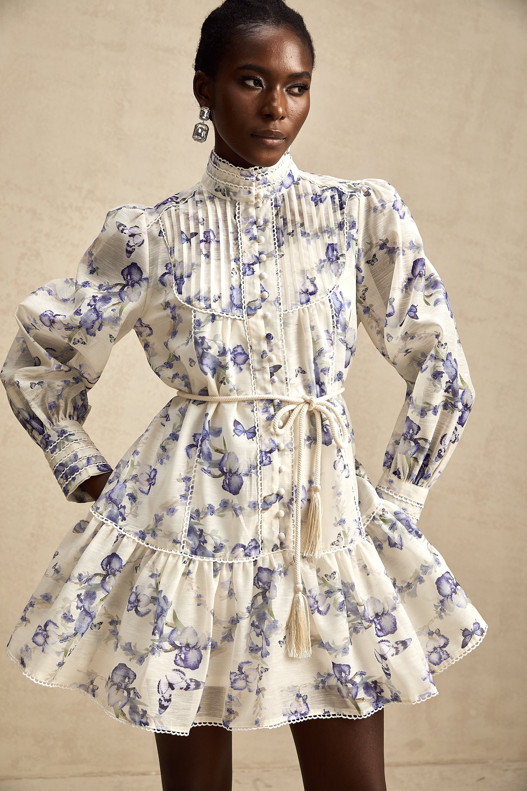 Avellia Rosalie Floral-Print Flared Chiffon Mini Dress