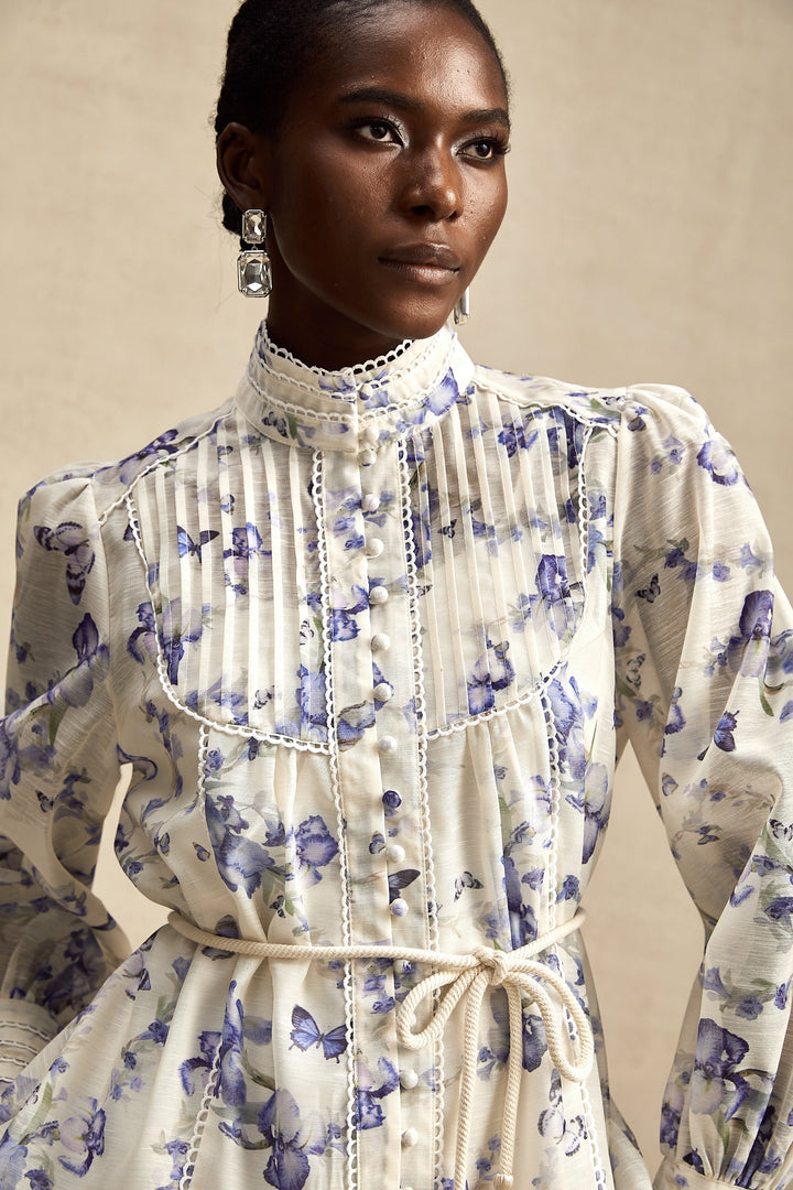 Avellia Rosalie Floral-Print Flared Chiffon Mini Dress