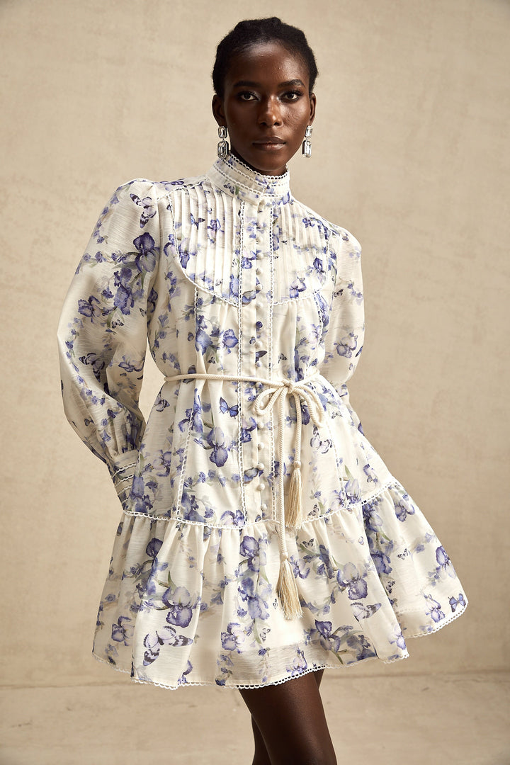 Avellia Rosalie Floral-Print Flared Chiffon Mini Dress