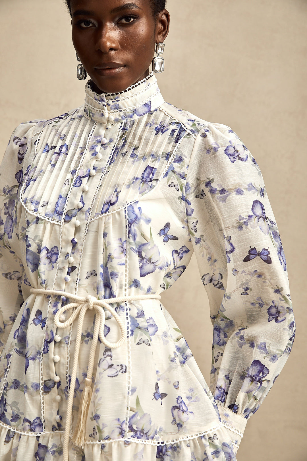 Avellia Rosalie Floral-Print Flared Chiffon Mini Dress