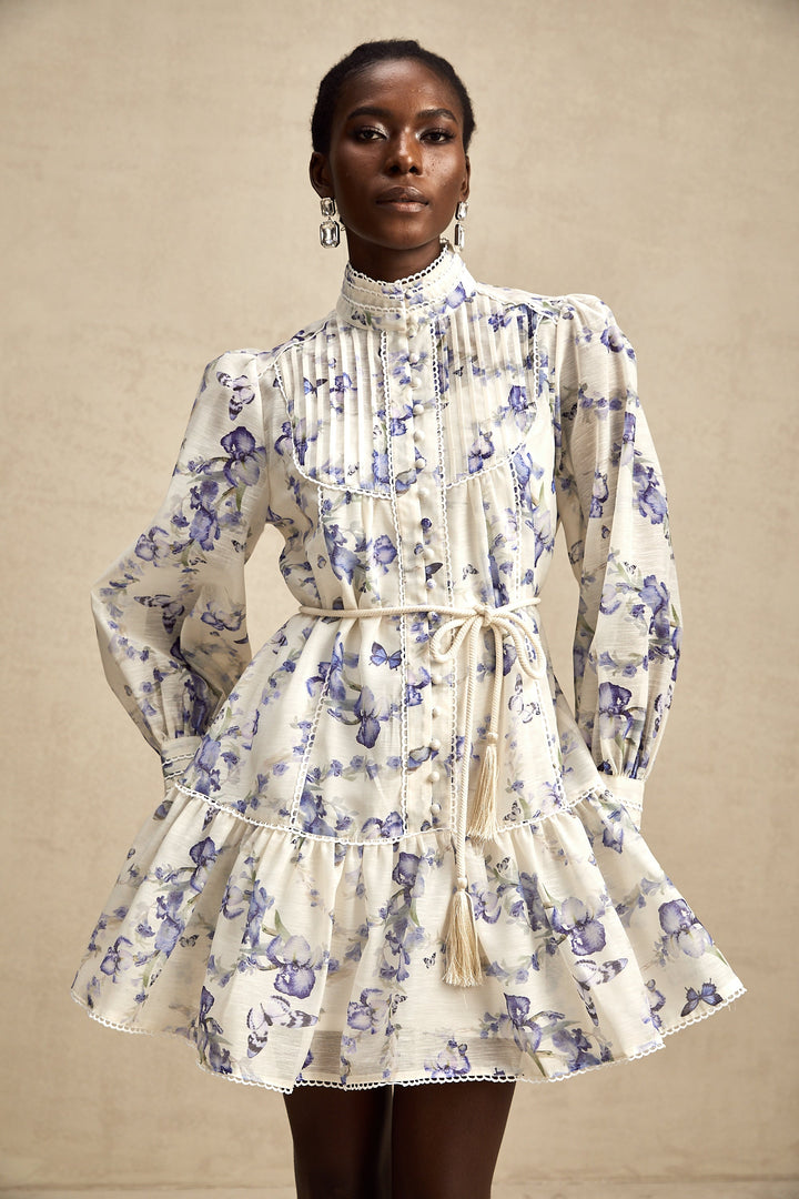 Avellia Rosalie Floral-Print Flared Chiffon Mini Dress