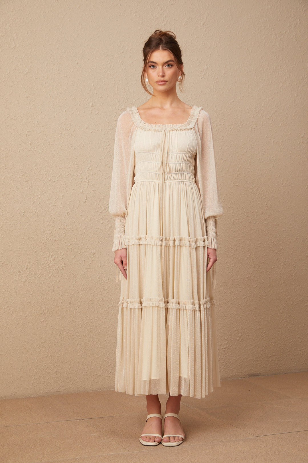 Avellia Camille Metallic Pleated Midi Dress