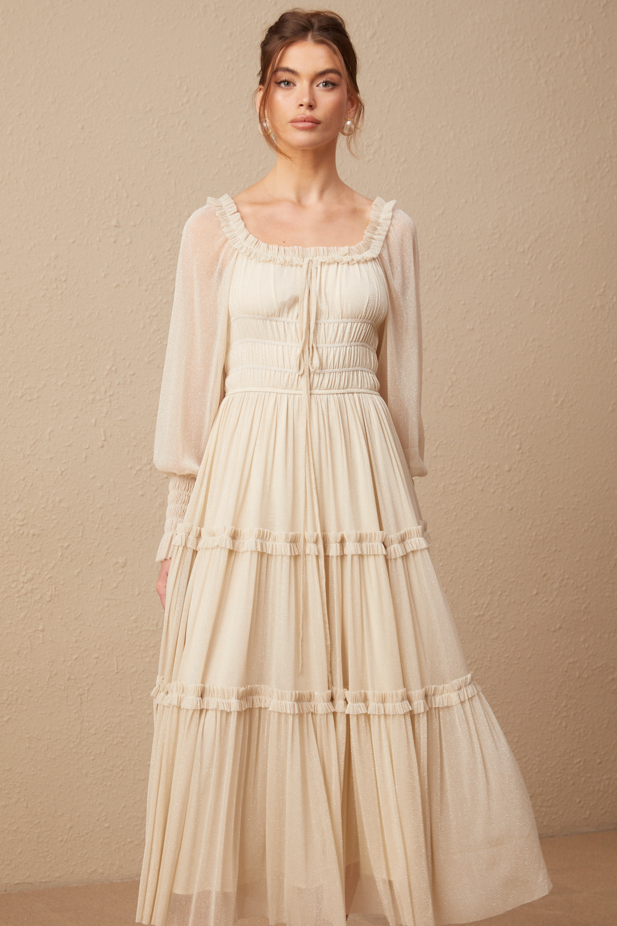 Avellia Camille Metallic Pleated Midi Dress