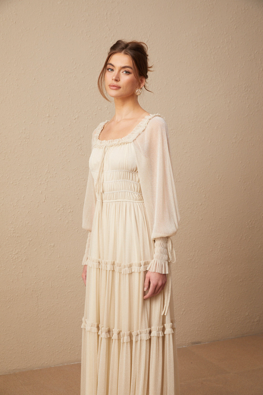 Avellia Camille Metallic Pleated Midi Dress