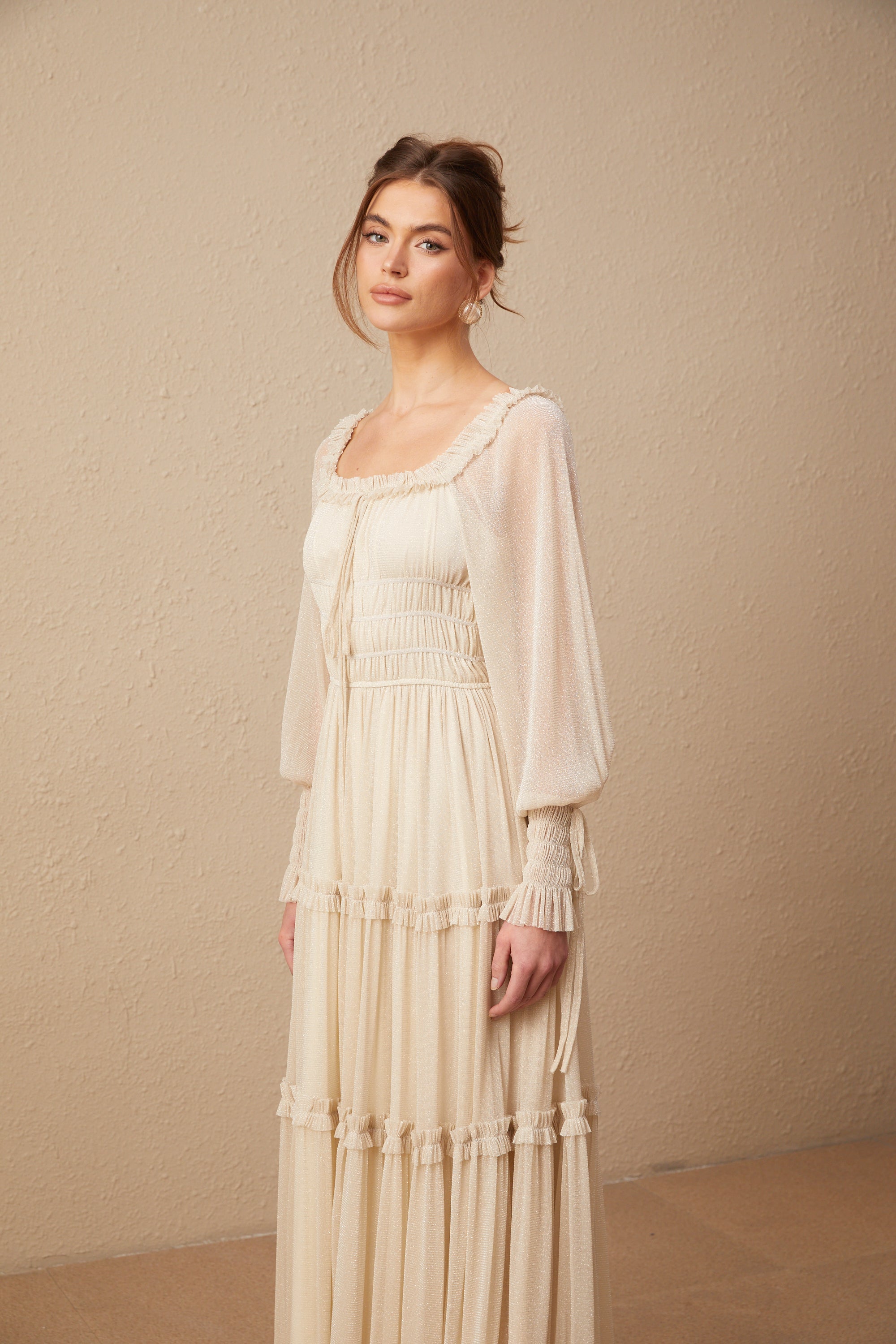 Avellia Camille Metallic Pleated Midi Dress