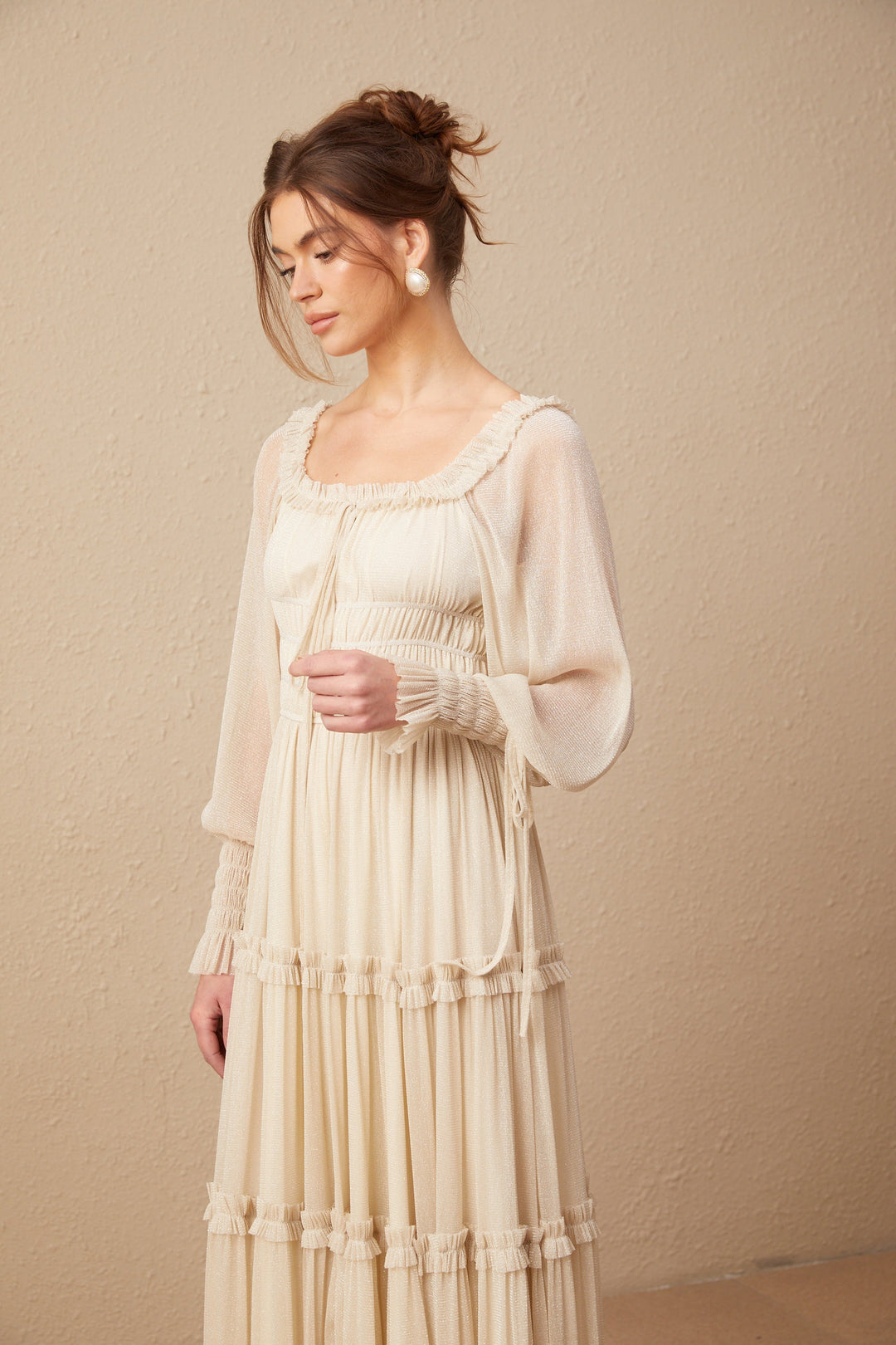 Avellia Camille Metallic Pleated Midi Dress