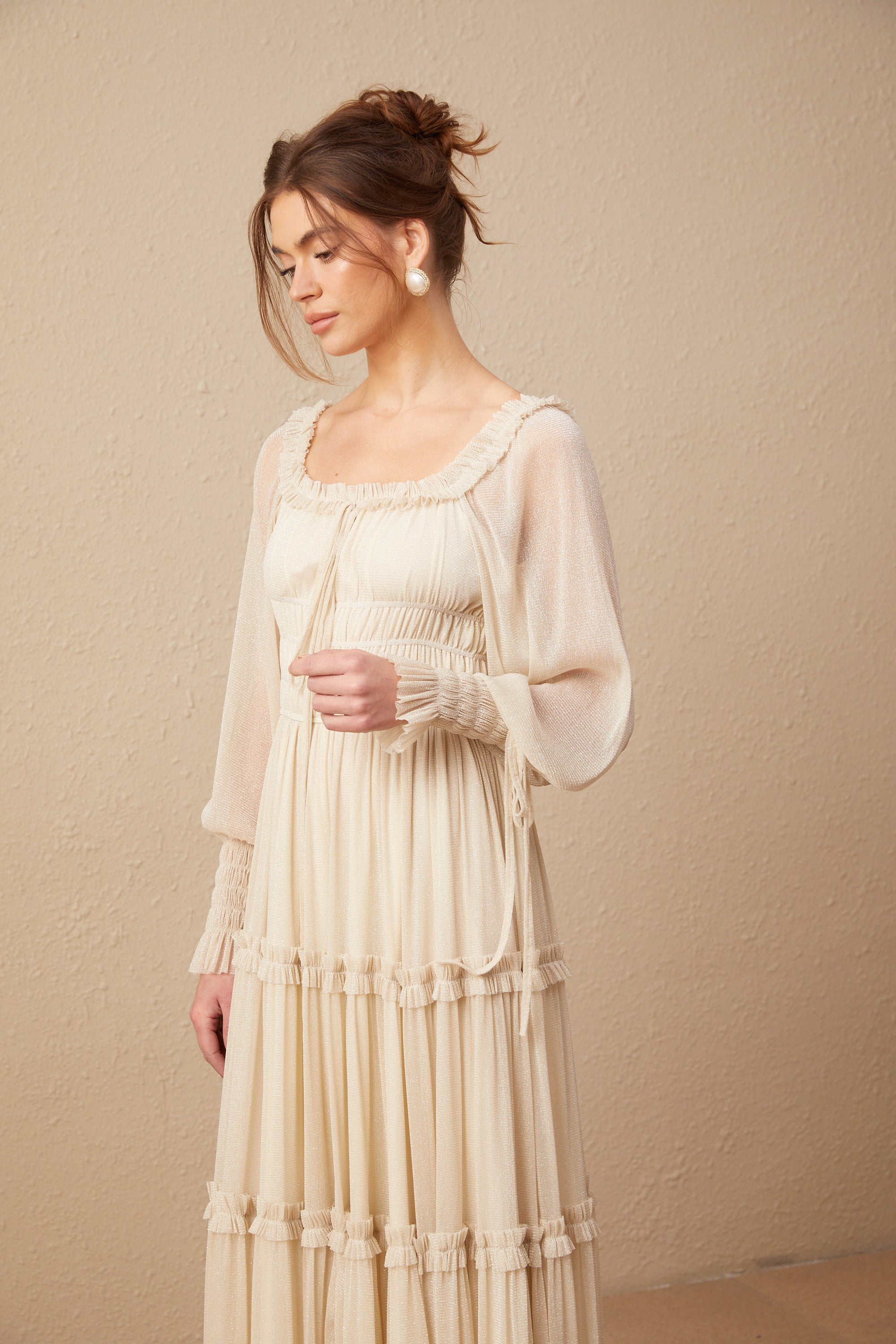 Avellia Camille Metallic Pleated Midi Dress