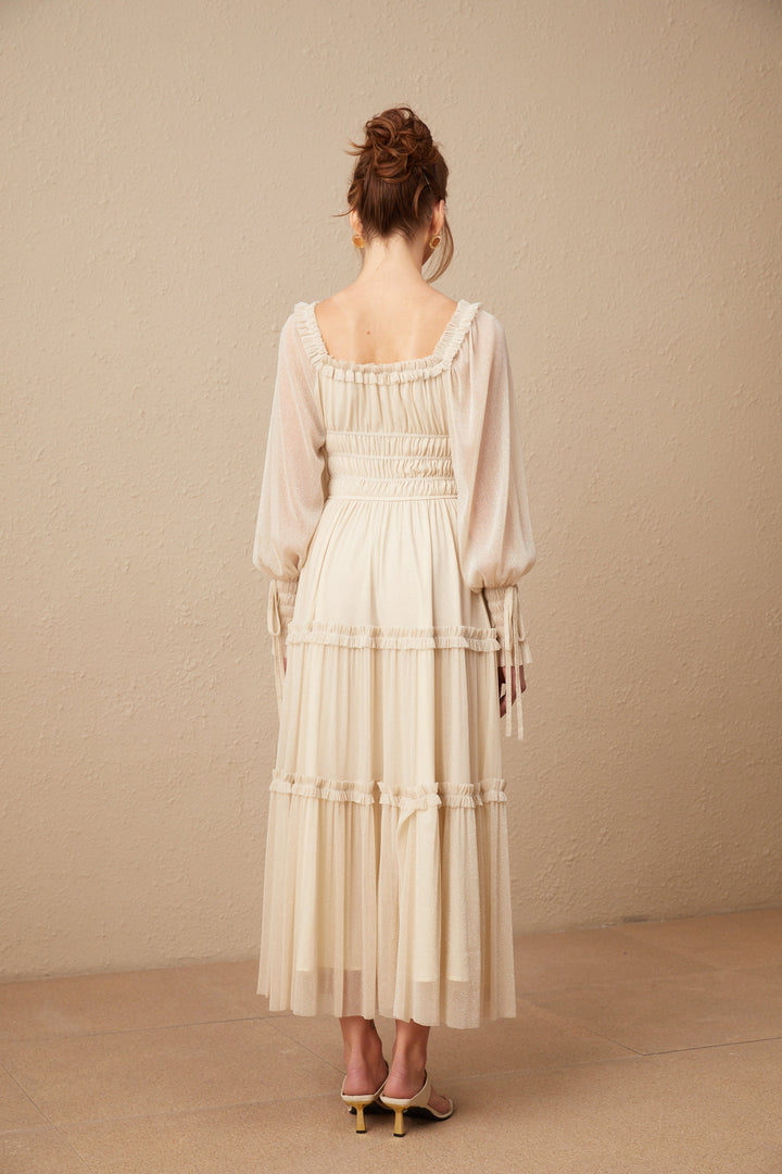 Avellia Camille Metallic Pleated Midi Dress