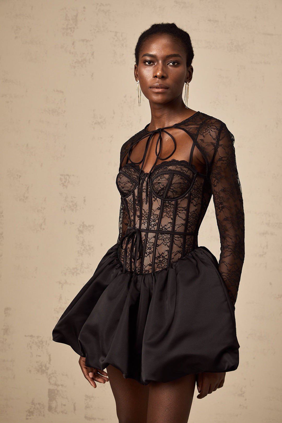 Avellia Noir Bloom Lace Vest & Dress Set
