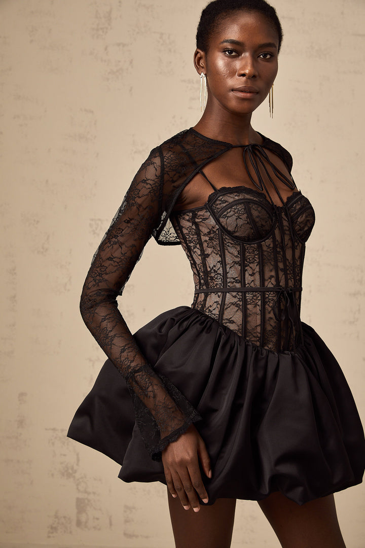 Avellia Noir Bloom Lace Vest & Dress Set