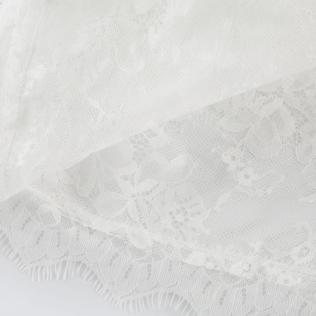 Avellia Elise Semi-Sheer Lace-Trim Mini Dress