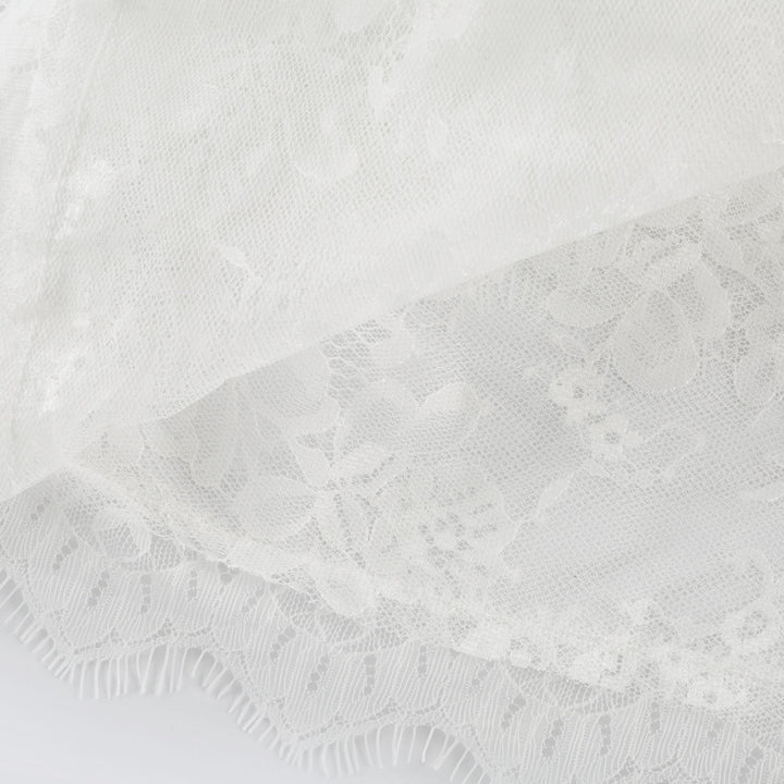 Avellia Elise Semi-Sheer Lace-Trim Mini Dress