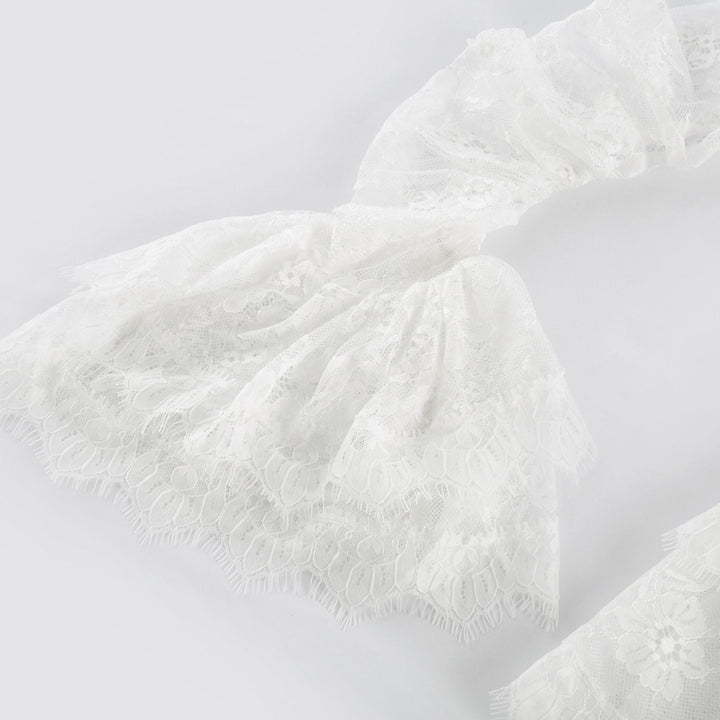 Avellia Elise Semi-Sheer Lace-Trim Mini Dress