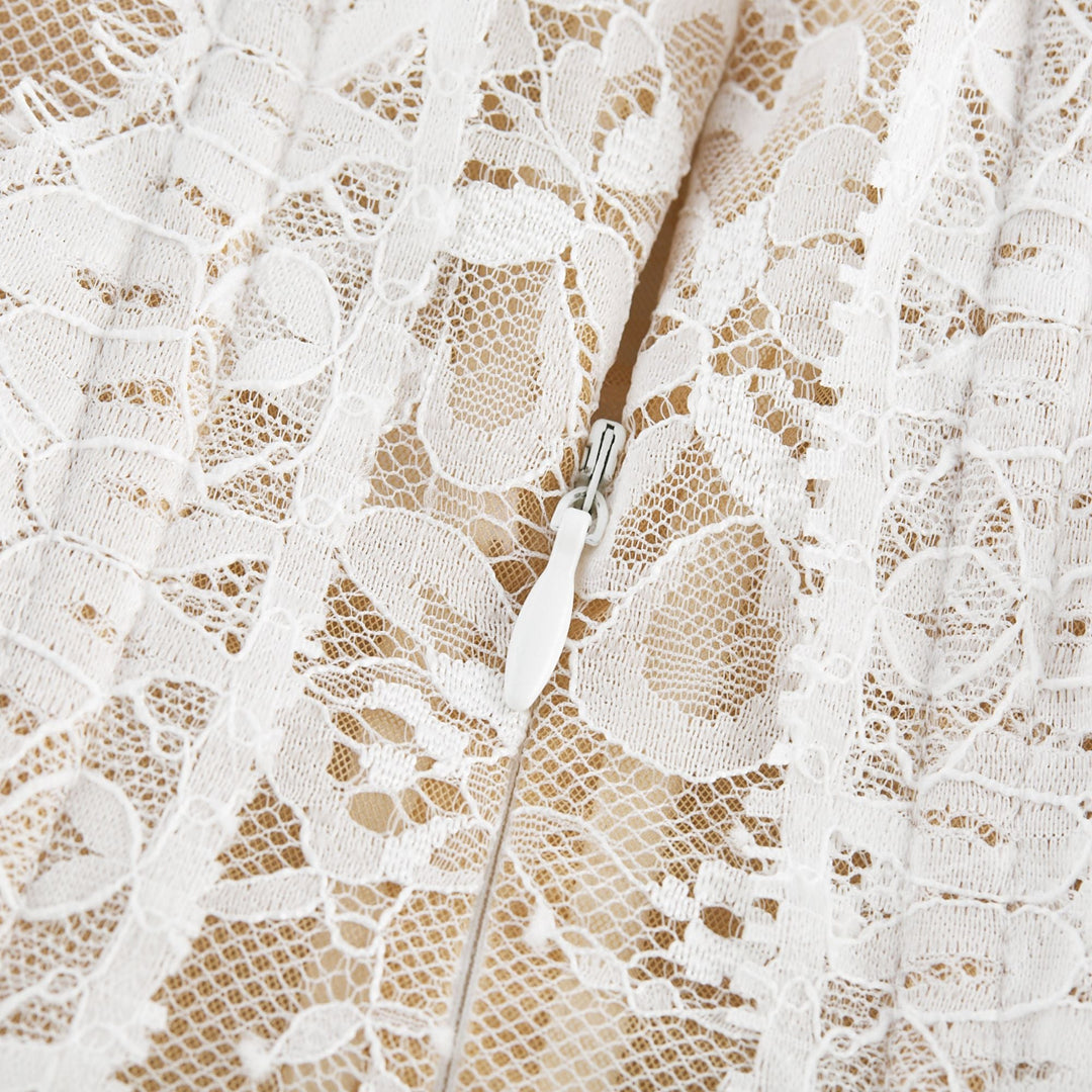 Avellia Elise Semi-Sheer Lace-Trim Mini Dress