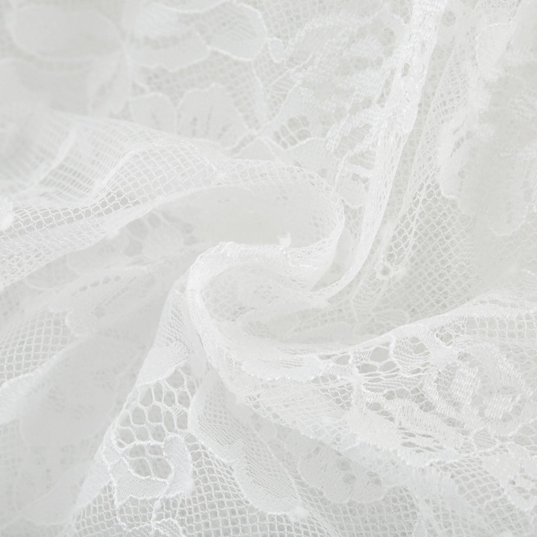 Avellia Elise Semi-Sheer Lace-Trim Mini Dress