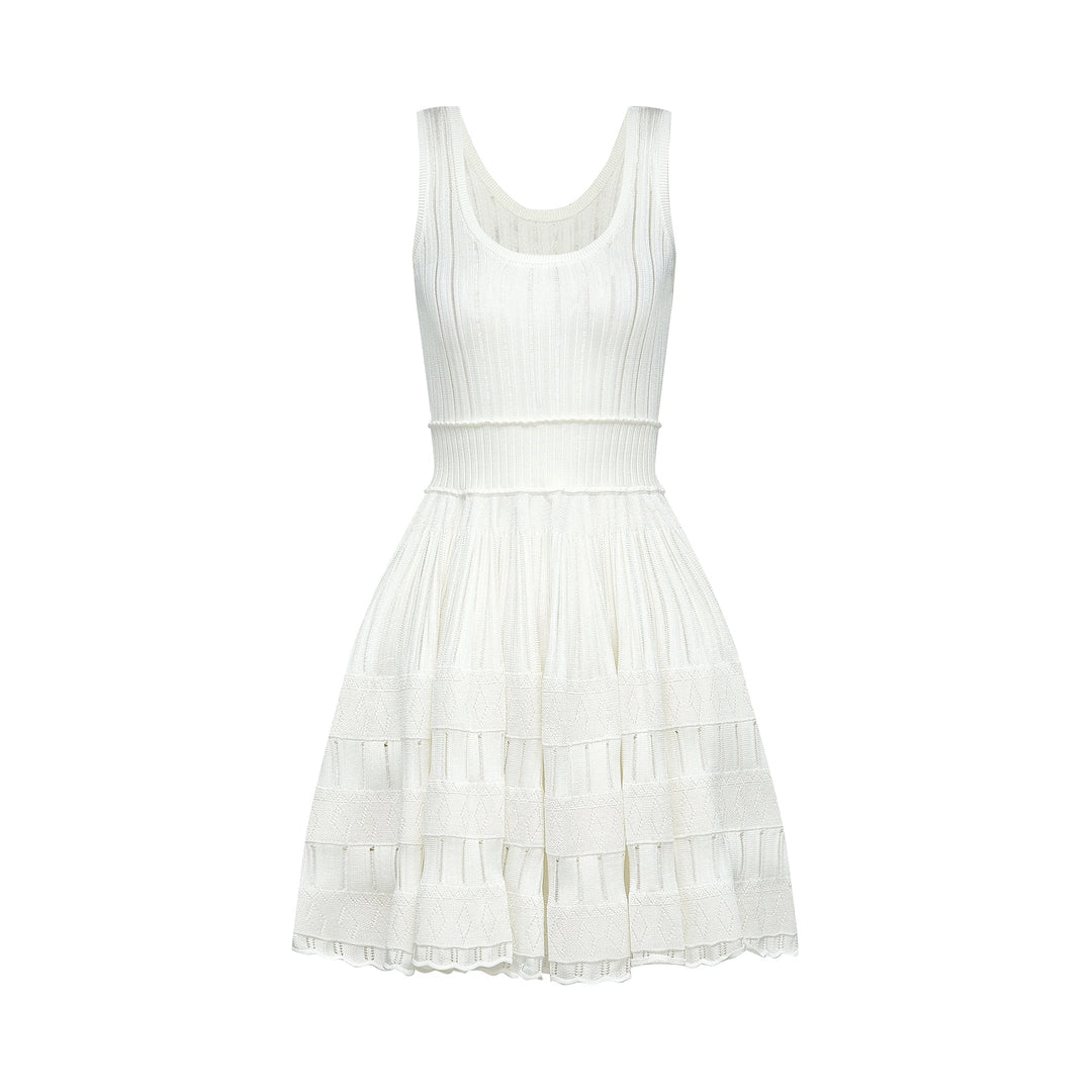 Avellia Lumière White Cut-Out Pleated Mini Dress