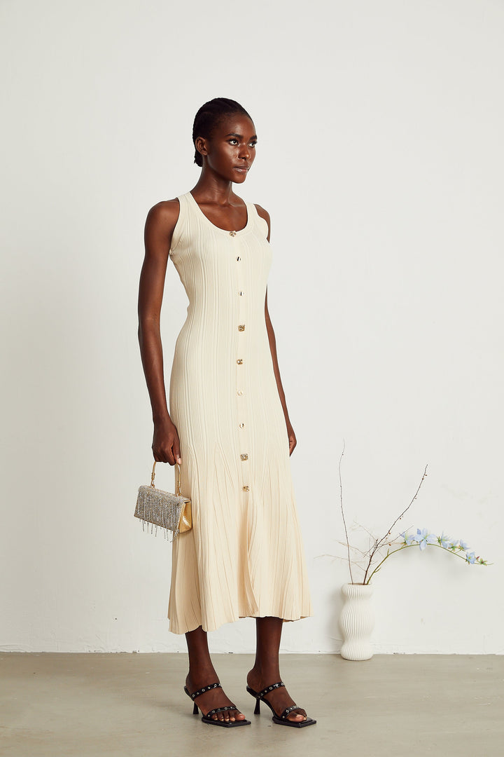 Avellia Luma Knitted Sleeveless Flared Midi Dress