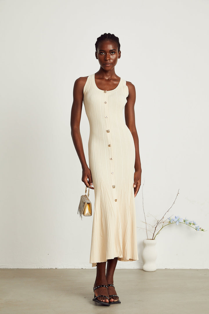 Avellia Luma Knitted Sleeveless Flared Midi Dress