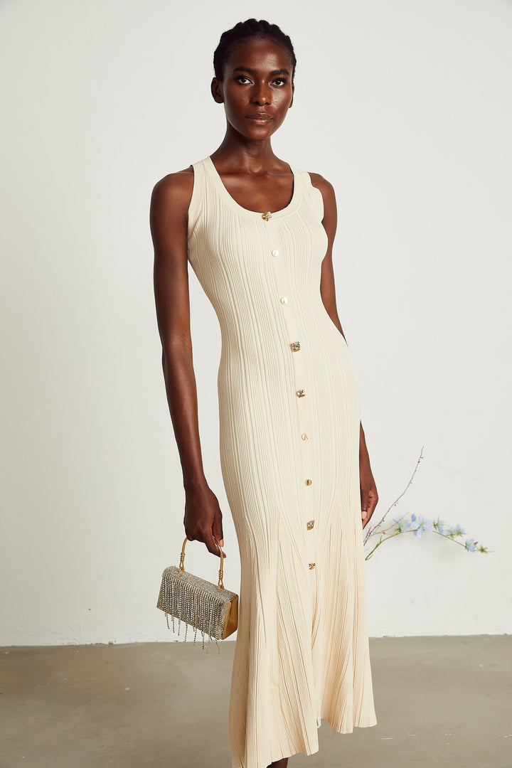 Avellia Luma Knitted Sleeveless Flared Midi Dress