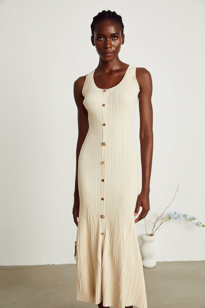 Avellia Luma Knitted Sleeveless Flared Midi Dress