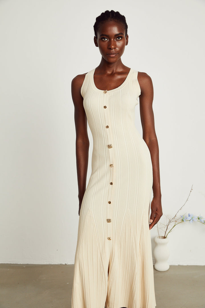 Avellia Luma Knitted Sleeveless Flared Midi Dress