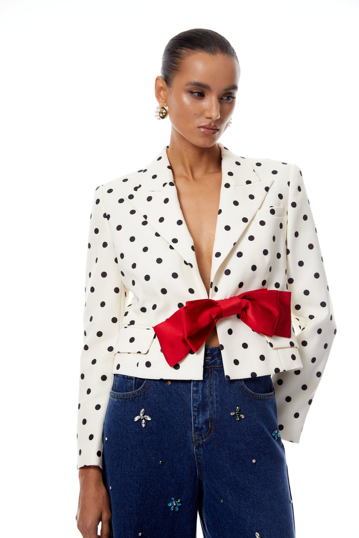 Valentine White Bowknot Polka Dot Short Jacket