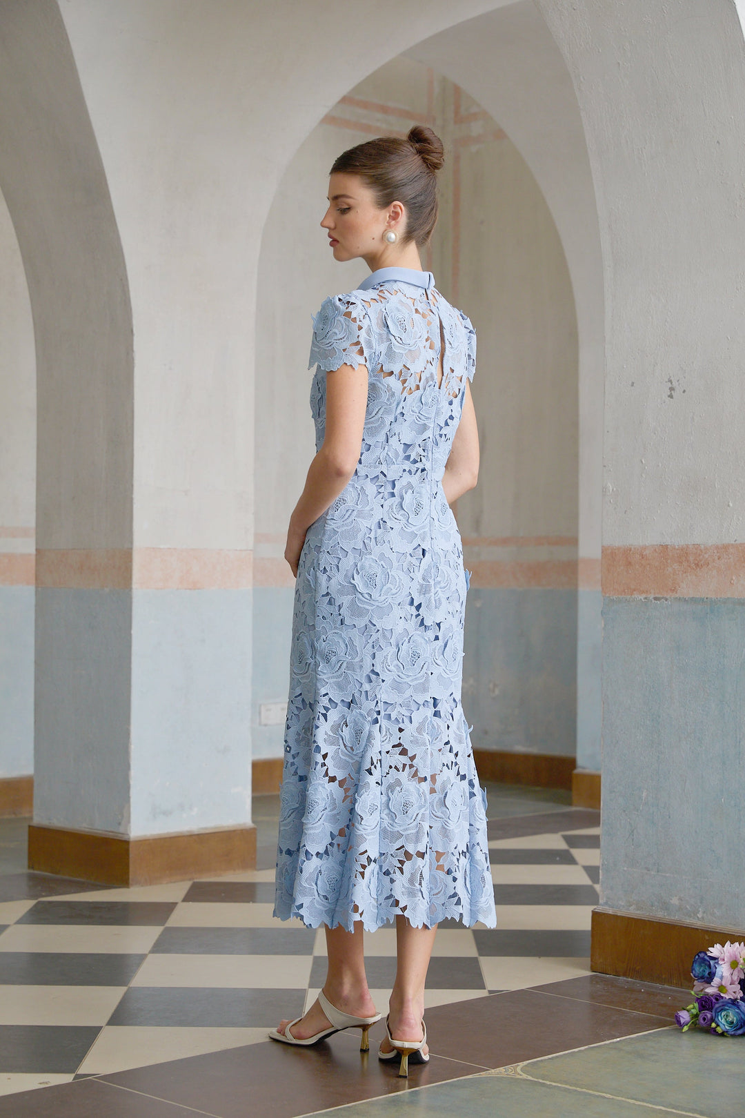 Avellia Aurore Blue Blossom Lace Midi Dress