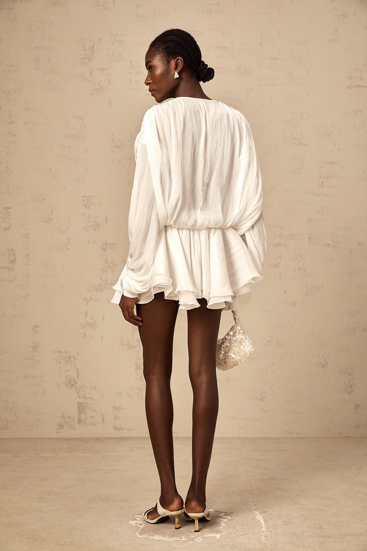Avellia Mahault Ivory Glitter Pleated Mini Dress