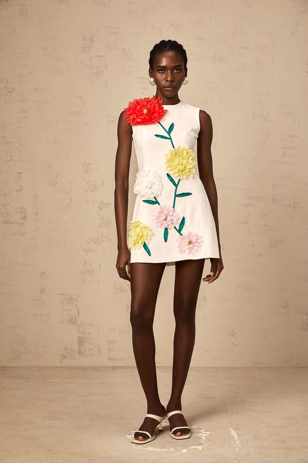 Avellia Pearl 3D-Petal Sleeveless Mini Dress