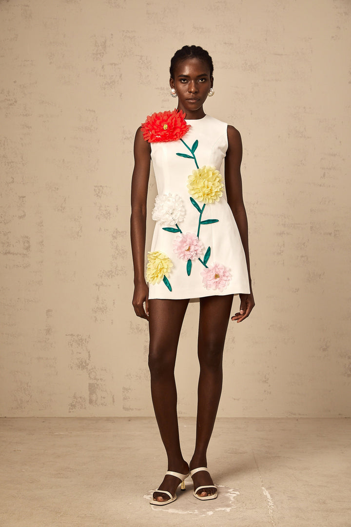 Avellia Pearl 3D-Petal Sleeveless Mini Dress