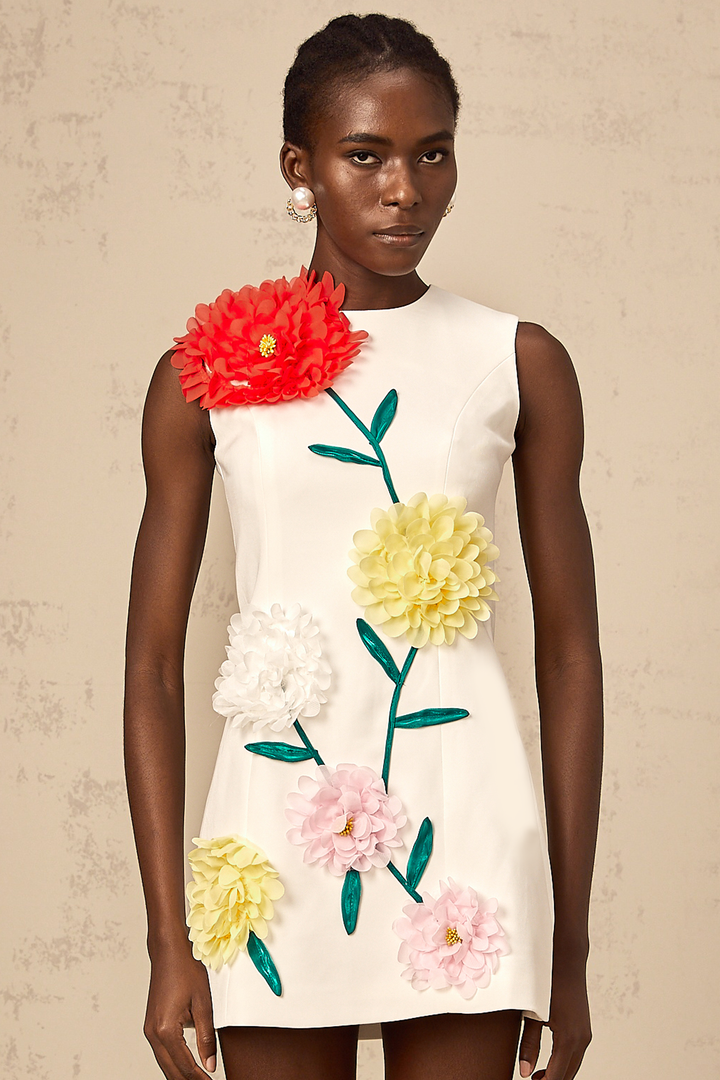 Avellia Pearl 3D-Petal Sleeveless Mini Dress