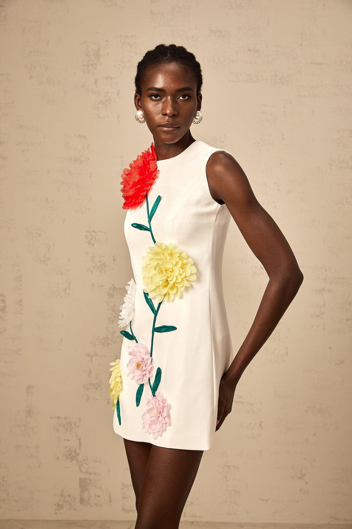 Avellia Pearl 3D-Petal Sleeveless Mini Dress