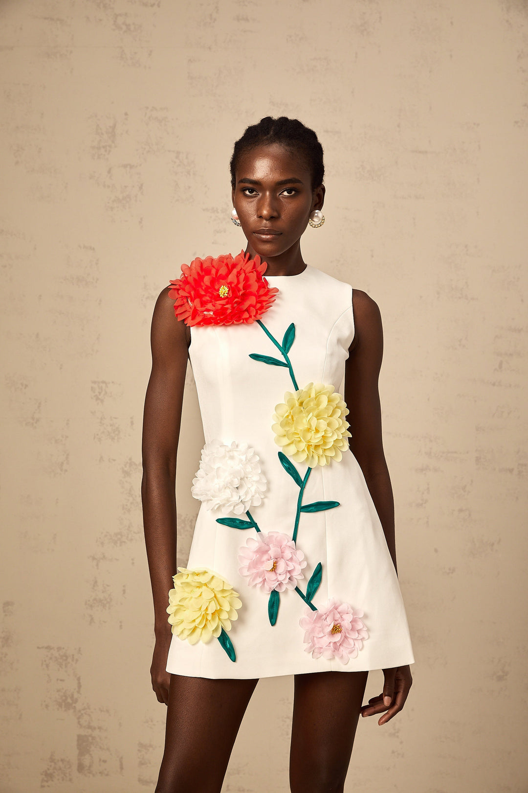 Avellia Pearl 3D-Petal Sleeveless Mini Dress