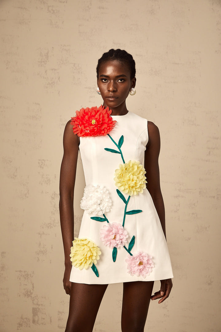 Avellia Pearl 3D-Petal Sleeveless Mini Dress