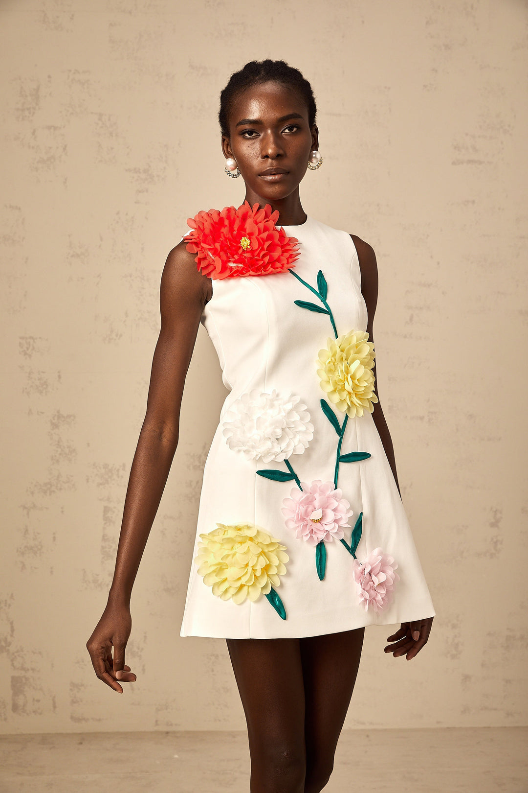 Avellia Pearl 3D-Petal Sleeveless Mini Dress