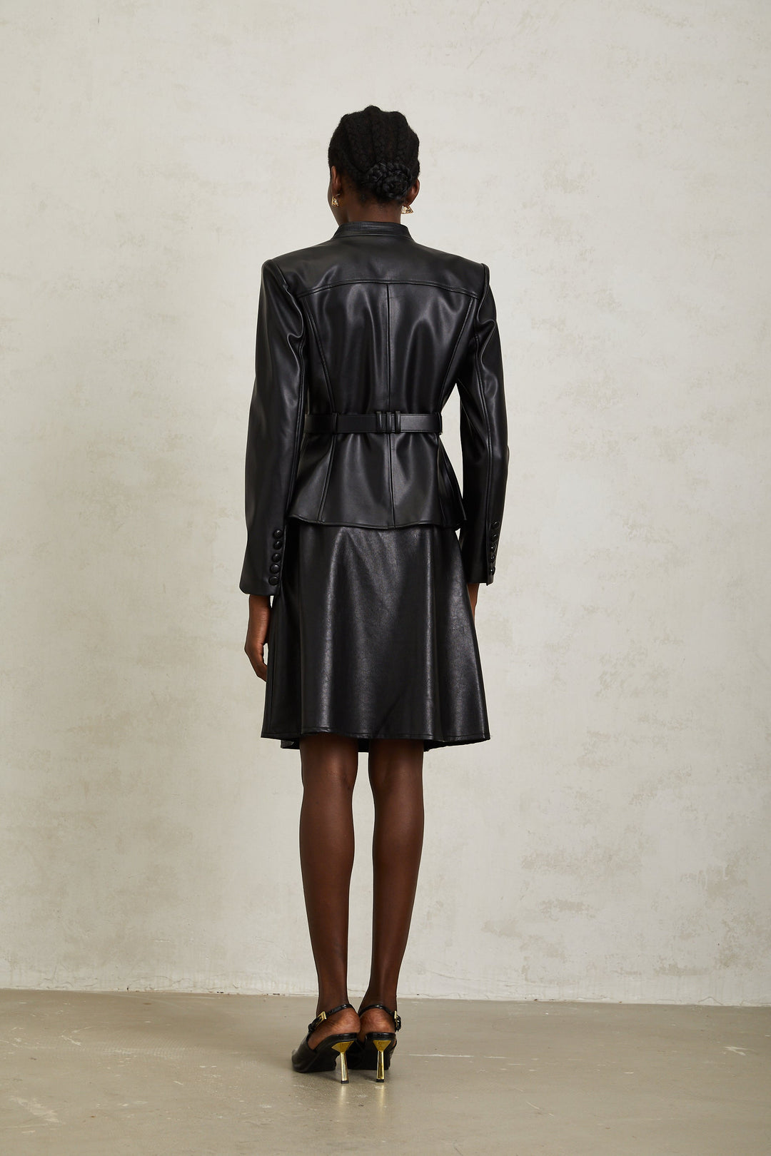 Isabel Black Belted Faux Leather Jacket